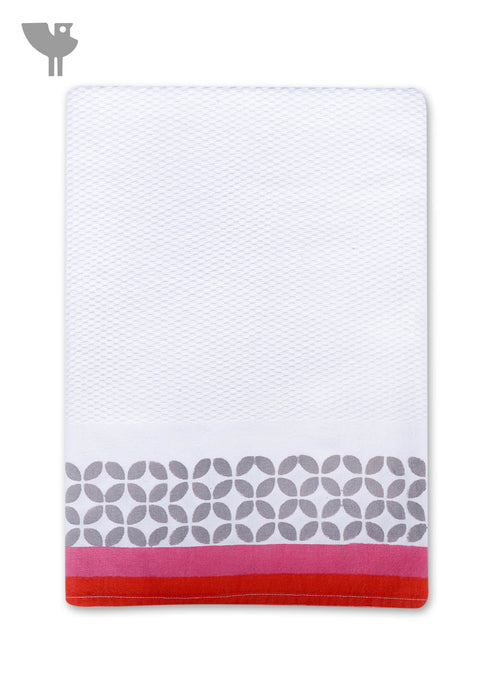 Handloom Cotton Bath Towel With Block Print Border